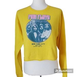 Pink Floyd Tee shirt crew neck cropped long sleeve graphic 100% cotton yellow  M